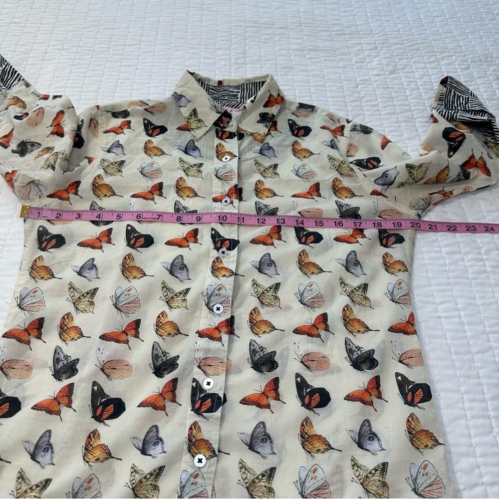 TIZZIE 100% COTTON 3/4 SLEEVE ROME SHIRT NEUTRAL BUTTERFLIES VOILE - Picture 5 of 14